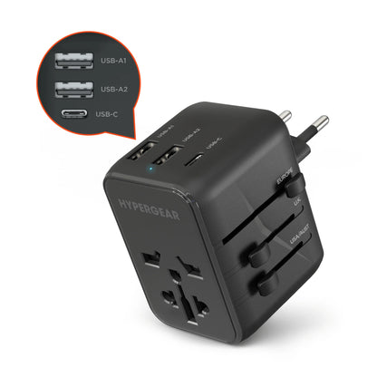 HyperGear WorldCharge Universal Travel Adapter – Worldwide Plug Adapter with USB-C Fast Charging