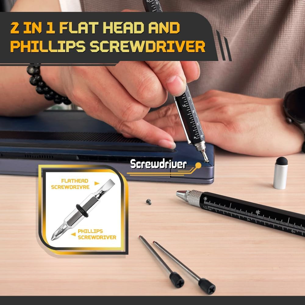 Stocking Stuffers for Men, 9 in 1 Metal Multitool Pen 2Pcs and Refill 6Pcs, Unique Tech Tool Pen from Wife Daughter to Father Boyfriend Husband on Christmas, Birthday, Valentine'S Day