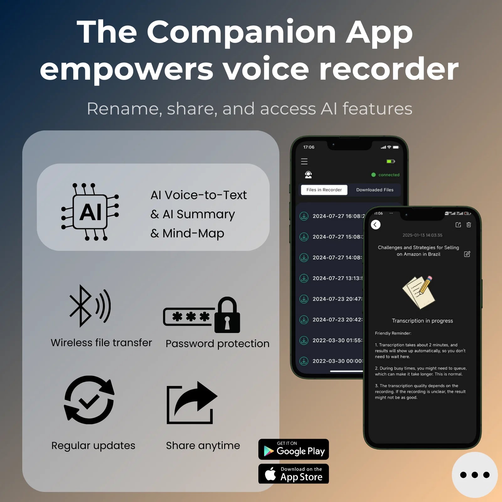 AI Voice Recorder with Transcription & Translation – 64GB Smart Dictaphone with AI Summaries & Mind Mapping