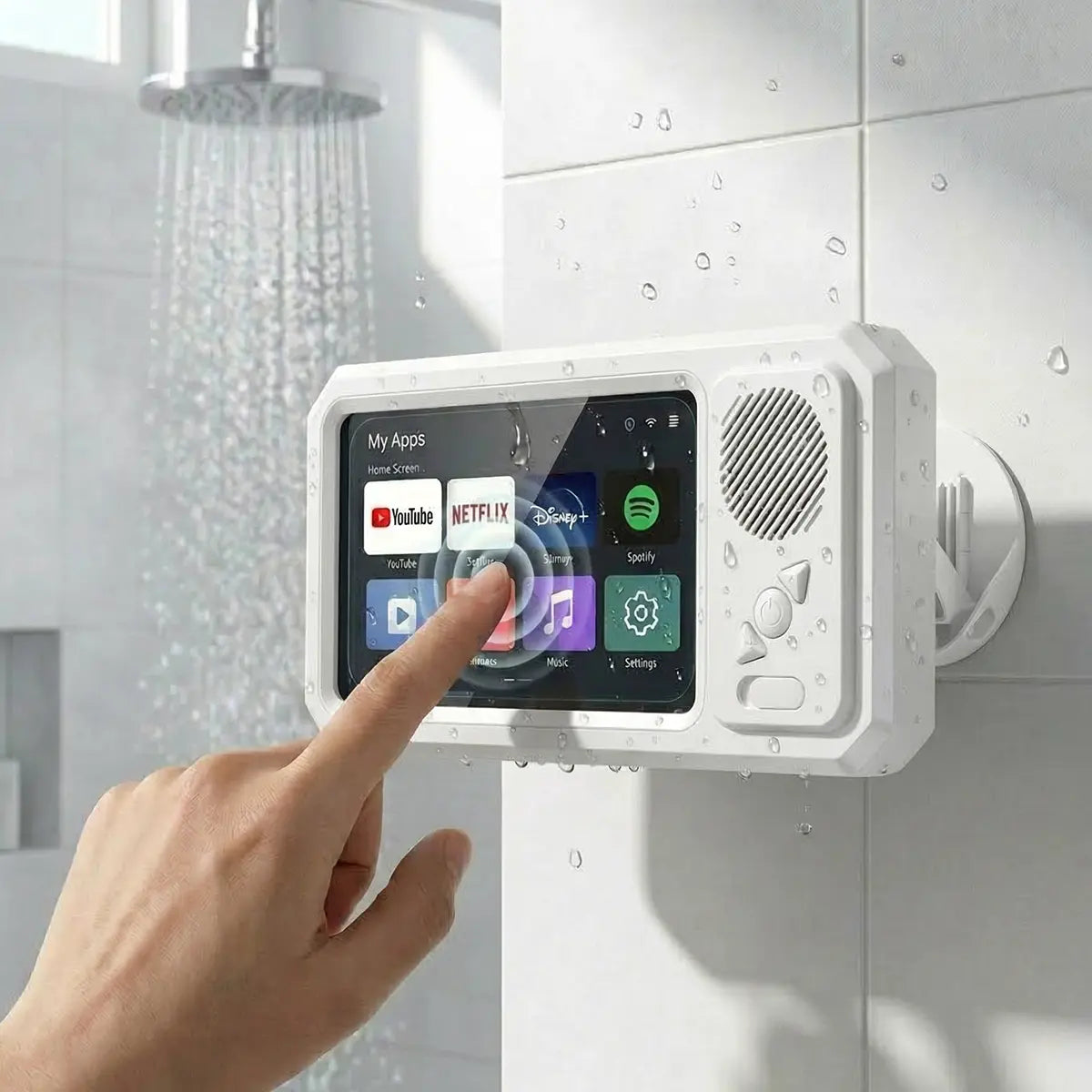 Travel Shower Phone Holder with Bluetooth Speaker – Waterproof 360° Rotating Mount for Hotels, Cruises & Vacations